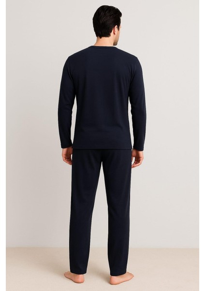 Erkek 65110 Uzun Kol % 100 Pamuk Pijama Takımı Lacivert fiyatları