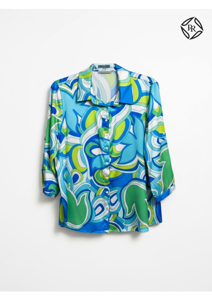 Kadın Rahat Kalıp Desenli Saten Bluz Şık Günlük Kombin