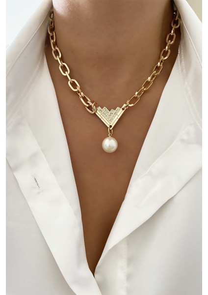 Inci Detay Geometrik Zincir Kolye