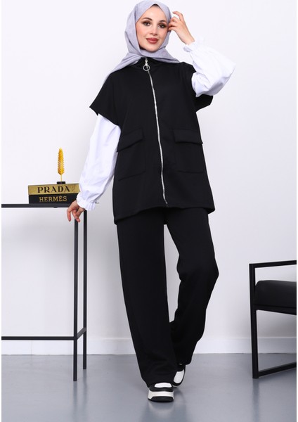 Siyah Fermuarlı Cepli Yelek Pantolonlu Scuba Takım fiyatları