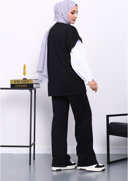 Siyah Fermuarlı Cepli Yelek Pantolonlu Scuba Takım fırsatları