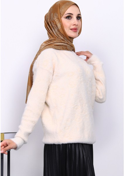 Krem Bisiklet Yaka Angora Yumoş Triko Kazak modelleri