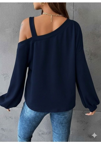 Eyesof Kadın Uzun Kollu Tek Omuz Askı Detay Salaş Viskon Iki Iplik Bluz modelleri