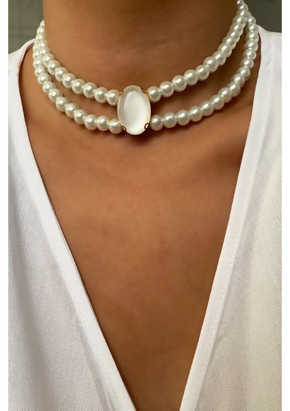 Çift Sıralı Cam Inci Choker