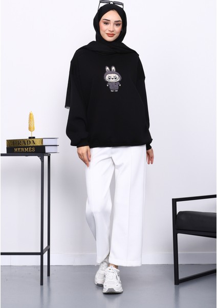 Siyah Bisiklet Yaka Üç İplik Sweat fiyatları