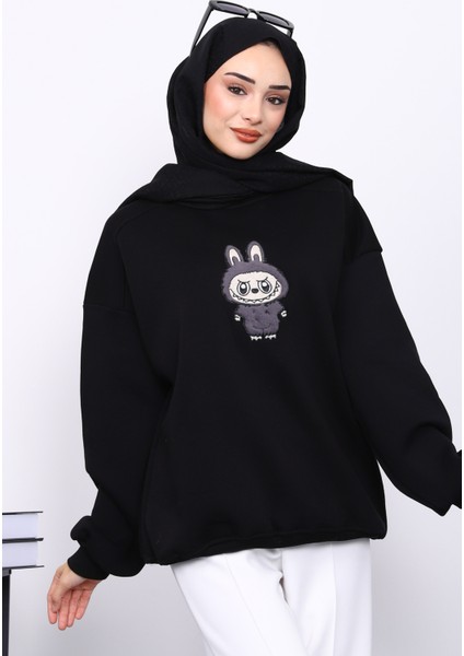 Siyah Bisiklet Yaka Üç İplik Sweat modelleri