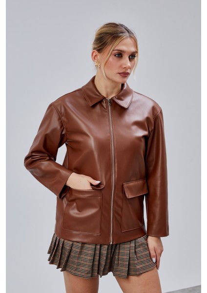 Kahverengi Regular Fit Deri Ceket fiyatları