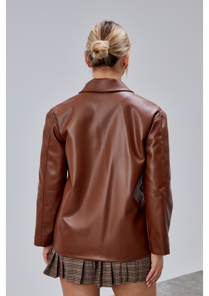 Kahverengi Regular Fit Deri Ceket indirimleri