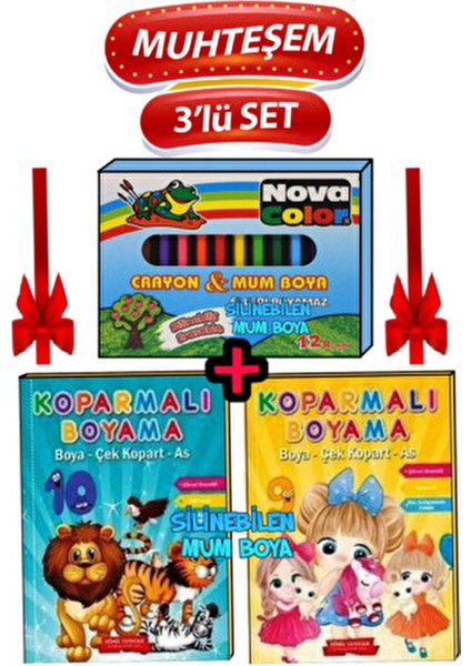 Muhteşem 3'lü Set 2 Boyama Kitabı+Silinebilen 12'li Mum Boya
