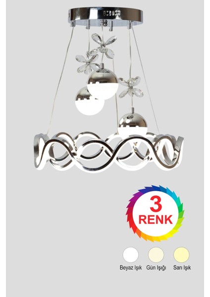 Neo Krom Kaplama Yuvarlak 3 Toplu 3 Renk Modüllü Ledli Avize