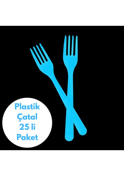 Mavi Renkli Plastik Çatal 25 Li Paket