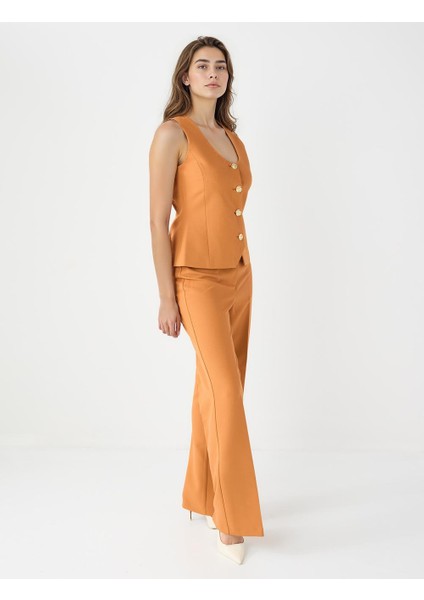 Karamel Bol Kesim Bol Paça Normal Bel Dokuma Pantolon modelleri