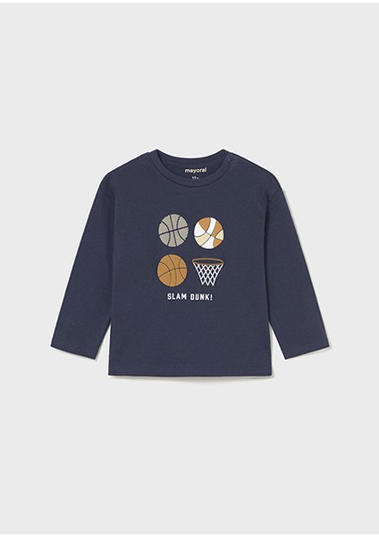 Lacivert Erkek Bebek Uzun Kollu Baskılı T-Shirt 2060