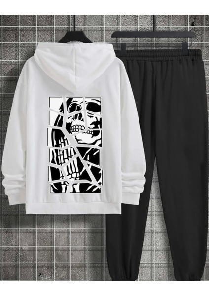 Punıx Kıds Özel Seri Kapüşonlu Skullcracked Sırt Baskılı %100 Pamuk Kışlık Sokak Stil Erkek Çocuk Eşofman Takımı
