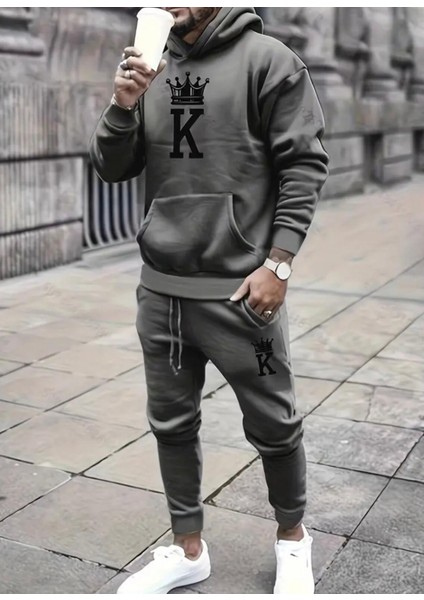 Punıx Büyük Beden Özel Tasarım Kral Taç Baskılı Yüksek Kalite Kışlık Kalın Erkek Battal Eşofmantakımı