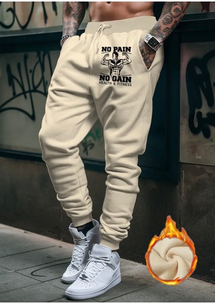 Punıx Büyük Beden Özel Seri No Pain No Gain Baskılı %100 Pamuk Tam Kışlık Gym Stil Erkek Eşofman Altı