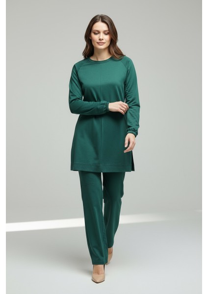 Kadın Tunik Önü Dikişli Altı Bantlı Pantolonun Beli Lastikli Önü Dikişli Ikili Takım