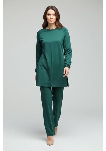 Kadın Tunik Önü Dikişli Altı Bantlı Pantolonun Beli Lastikli Önü Dikişli Ikili Takım modelleri