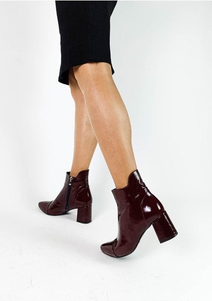 Hakiki Deri Bordo Rugan Fermuarlı Kalın Topuk Kadın Bot fırsatları
