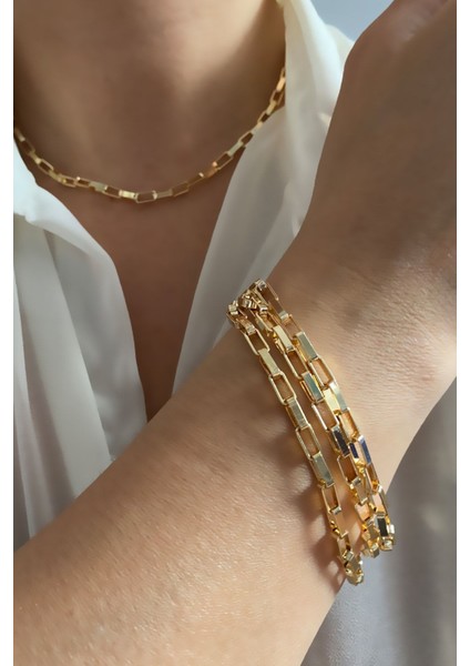 Geometrik Zincir Kolye Bileklik Set modelleri