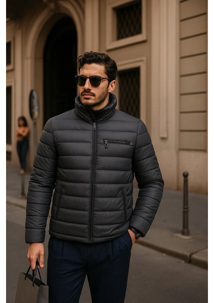 Erkek Comfort Fermuarlı Günlük Kışlık Füme Şişme Mont