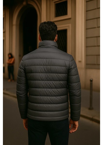 Erkek Comfort Fermuarlı Günlük Kışlık Füme Şişme Mont