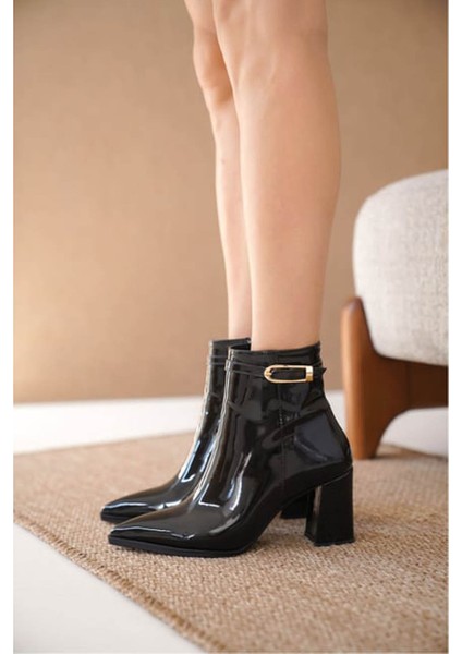 Tokalı Topuklu Siyah Rugan Kadın Bot & Bootie 76-711 fiyatları