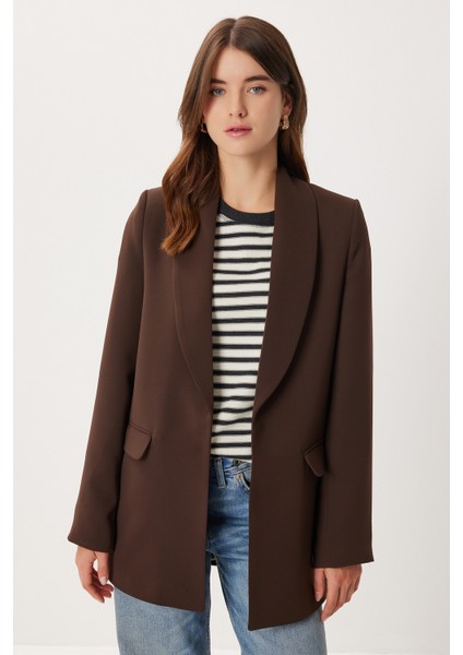 Vatkalı Blazer Dokuma Ceket LXA0006 Kahverengi