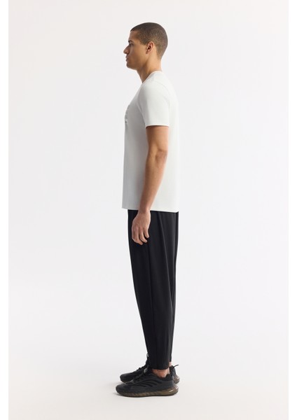 Erkek Beyaz Bisiklet Yaka Baskılı Bi-Stretch İnterlok Regular Fit T-Shirt A51Y1003