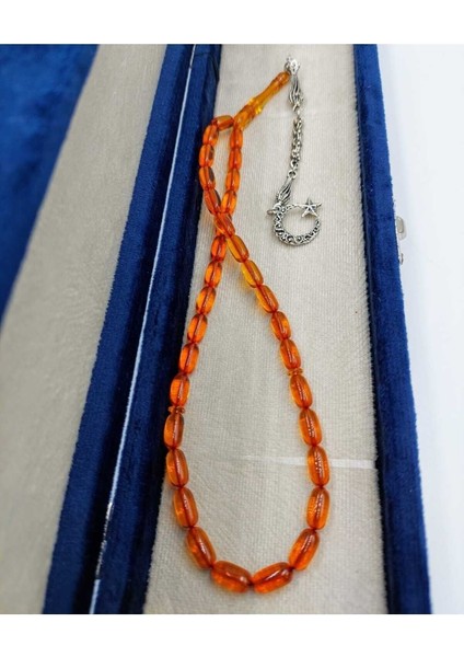 Şeffaf Turuncu Kapsül Kesim Ay Yıldız Alpaka Püskül Kehribar Tespih fiyatları