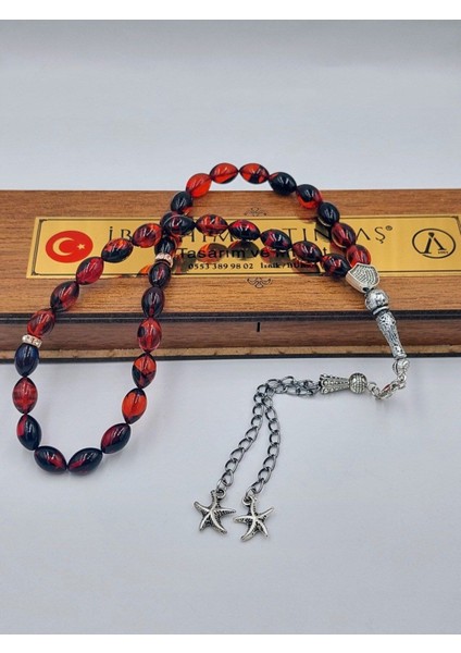 Siyah Kırmızı Arpa Kesim Yıldız Alpaka Püsküllü Ateş Kehribar Tespih fiyatları