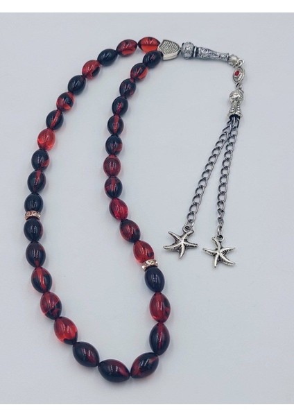 Siyah Kırmızı Arpa Kesim Yıldız Alpaka Püsküllü Ateş Kehribar Tespih modelleri