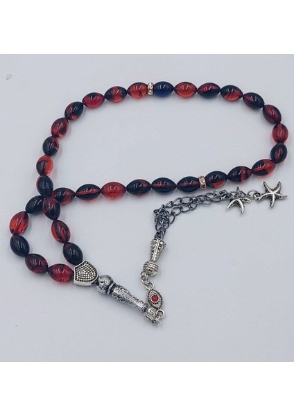 Siyah Kırmızı Arpa Kesim Yıldız Alpaka Püsküllü Ateş Kehribar Tespih indirimleri