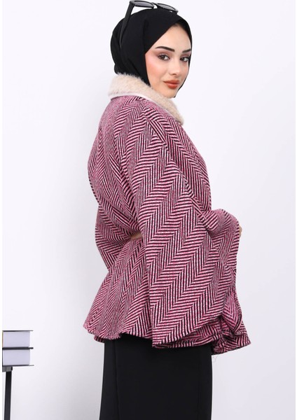 Pembe Yaka Kürklü Kemerli Panço fırsatları