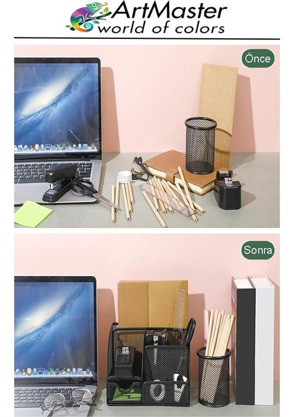 Masaüstü Büro Seti Metal Siyah 16 Parça Kalemlik Evrak Rafı 3 Lü Delgeç Zımba Makinesi Notluk Çöp Kovası Ataç modelleri