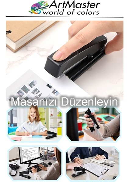 Masaüstü Büro Seti Metal Siyah 16 Parça Kalemlik Evrak Rafı 3 Lü Delgeç Zımba Makinesi Notluk Çöp Kovası Ataç indirimleri