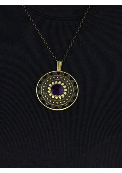 Doğal Taş Ametist Doğal Taşlı Yuvarlak Model Antik Kadın Kolye EUK46AMT fiyatları