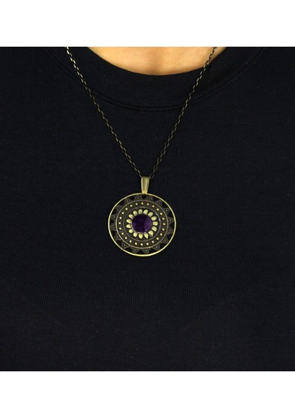 Doğal Taş Ametist Doğal Taşlı Yuvarlak Model Antik Kadın Kolye EUK46AMT modelleri