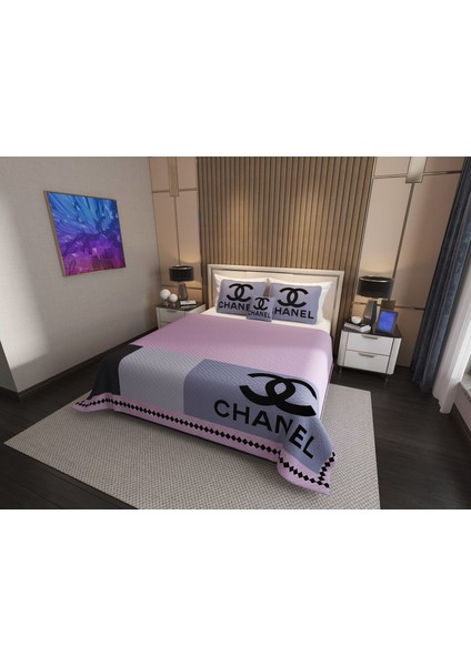 Çift Kişilik Pike Takımı Pamuklu Kumaş Jakar Dokuma Kapitone Dikişli 3D Dijital Baskılı 7 Parça-Lüks Duvet Cover Set Model.