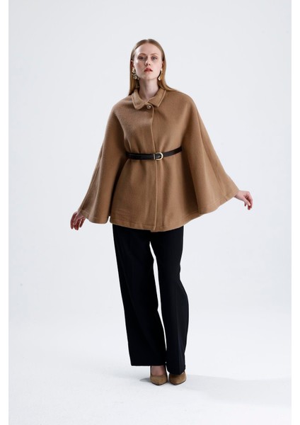 Deri Kemerli Kaşe Panço - Camel fiyatları