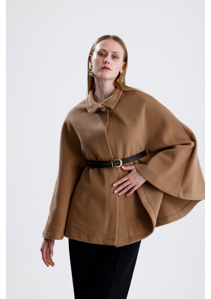 Deri Kemerli Kaşe Panço - Camel indirimleri