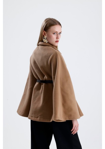 Deri Kemerli Kaşe Panço - Camel