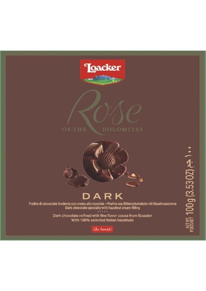 Loacker Rose Of The Dolomites Dark Pralin 100G – Fındık Kremalı Bitter Çikolata