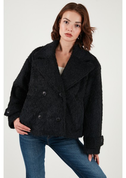 Oversize Kruvaze Yaka Yumuşak Tüylü Düğmeli Astarlı Mont Bayan Mont 6839659 modelleri