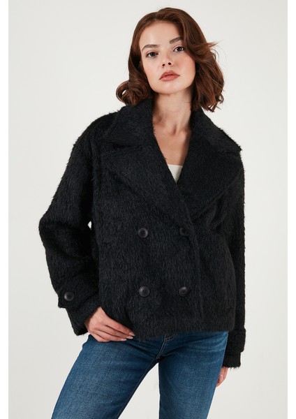 Oversize Kruvaze Yaka Yumuşak Tüylü Düğmeli Astarlı Mont Bayan Mont 6839659 fırsatları