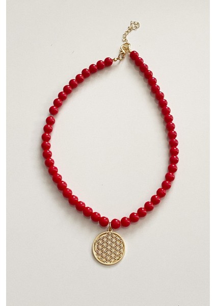 Gold Uçlu Kırmızı Cam Boncuk Kolye fiyatları