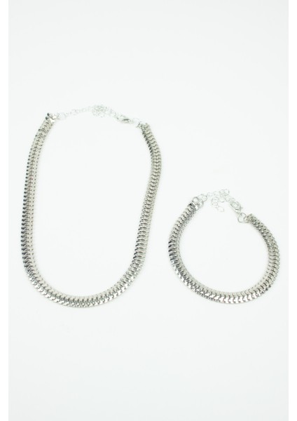 Ezme Zincir Gümüş Renk Choker Kolye Bleklik Set fiyatları