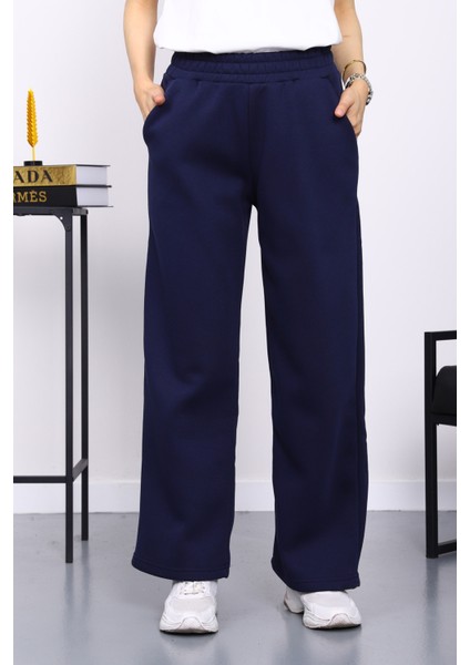 Lacivert Bel Lastikli Şardonlu Eşofman Altı