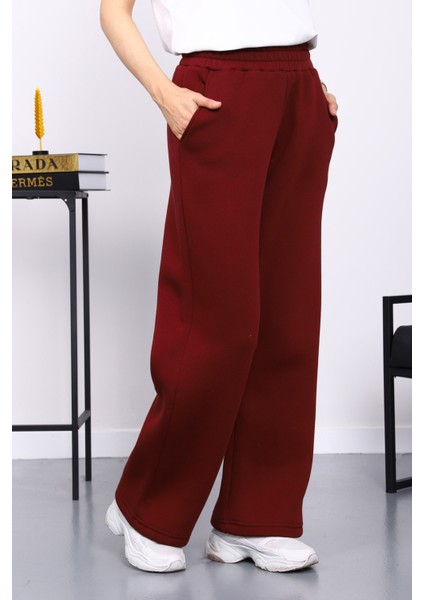 Bordo Bel Lastikli Şardonlu Eşofman Altı fiyatları