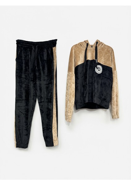 Kadın Kadife Eşofman Takım Kapüşonlu Rahat Kalıp Günlük Model